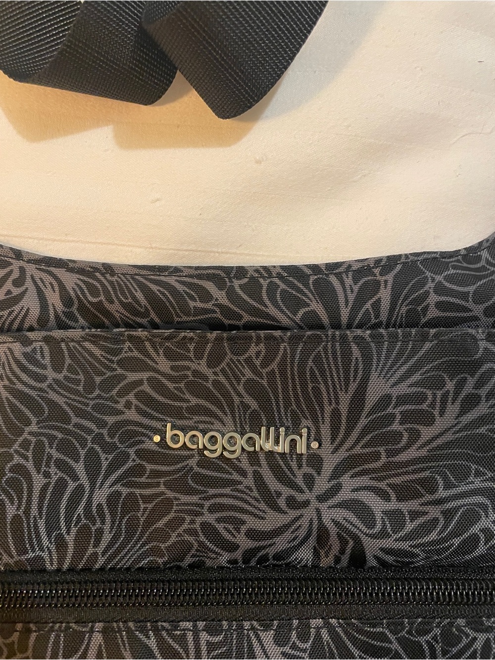 Baggallini Black Floral Tote with Subtle Gray Pattern